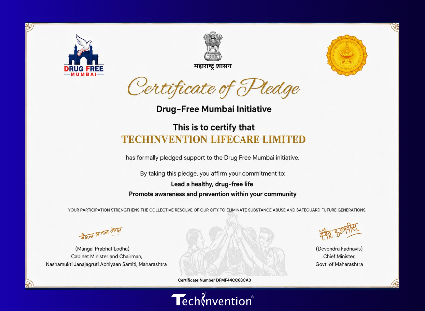 Certificate of Pledge - Drug-Free Mumbai Initiative